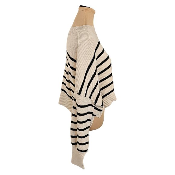 Free People Stripe Easy Street Cropped Off White Pearl Combo Sweater Sz L - Picture 8 of 14